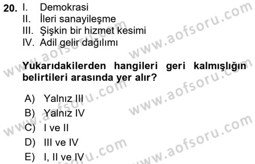 Dünya Ekonomisi Dersi 2019 - 2020 Yılı (Vize) Ara Sınav Soruları 20. Soru