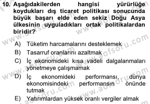 Dünya Ekonomisi Dersi 2019 - 2020 Yılı (Final) Dönem Sonu Sınav Soruları 10. Soru