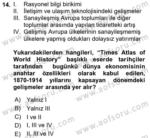 Dünya Ekonomisi Dersi 2019 - 2020 Yılı (Final) Dönem Sonu Sınav Soruları 14. Soru