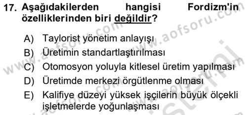 Dünya Ekonomisi Dersi 2019 - 2020 Yılı (Final) Dönem Sonu Sınav Soruları 17. Soru