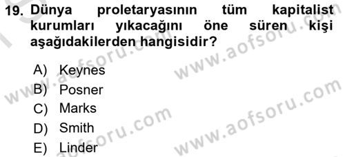 Dünya Ekonomisi Dersi 2019 - 2020 Yılı (Final) Dönem Sonu Sınav Soruları 19. Soru