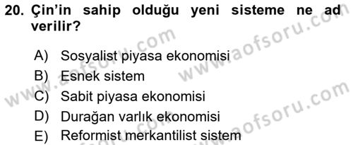 Dünya Ekonomisi Dersi 2019 - 2020 Yılı (Final) Dönem Sonu Sınav Soruları 20. Soru