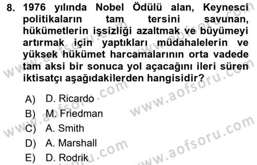 Dünya Ekonomisi Dersi 2019 - 2020 Yılı (Final) Dönem Sonu Sınav Soruları 8. Soru