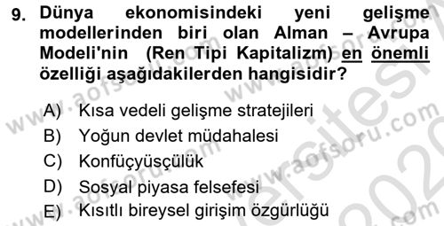 Dünya Ekonomisi Dersi 2019 - 2020 Yılı (Final) Dönem Sonu Sınav Soruları 9. Soru