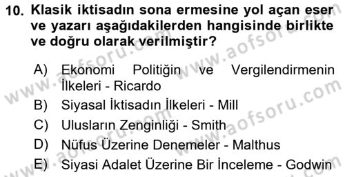 Dünya Ekonomisi Dersi 2020 - 2021 Yılı Yaz Okulu Sınav Soruları 10. Soru