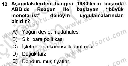 Dünya Ekonomisi Dersi 2020 - 2021 Yılı Yaz Okulu Sınav Soruları 12. Soru