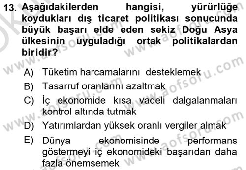 Dünya Ekonomisi Dersi 2020 - 2021 Yılı Yaz Okulu Sınav Soruları 13. Soru