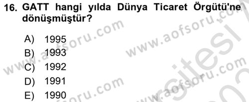 Dünya Ekonomisi Dersi 2020 - 2021 Yılı Yaz Okulu Sınav Soruları 16. Soru