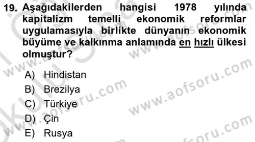 Dünya Ekonomisi Dersi 2020 - 2021 Yılı Yaz Okulu Sınav Soruları 19. Soru