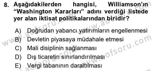 Dünya Ekonomisi Dersi 2020 - 2021 Yılı Yaz Okulu Sınav Soruları 8. Soru