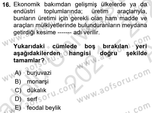 Dünya Ekonomisi Dersi Ara Sınavı Deneme Sınav Soruları 16. Soru