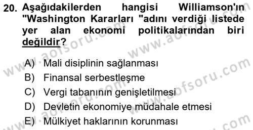 Dünya Ekonomisi Dersi Ara Sınavı Deneme Sınav Soruları 20. Soru