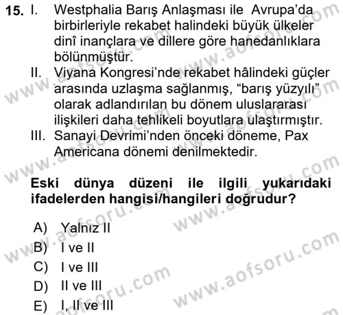 Dünya Ekonomisi Dersi 2021 - 2022 Yılı (Final) Dönem Sonu Sınav Soruları 15. Soru