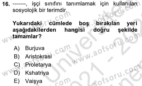 Dünya Ekonomisi Dersi 2021 - 2022 Yılı (Final) Dönem Sonu Sınav Soruları 16. Soru