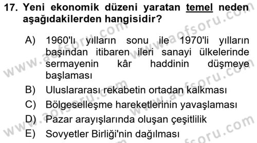 Dünya Ekonomisi Dersi 2021 - 2022 Yılı (Final) Dönem Sonu Sınav Soruları 17. Soru