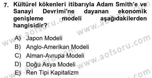 Dünya Ekonomisi Dersi 2021 - 2022 Yılı (Final) Dönem Sonu Sınav Soruları 7. Soru