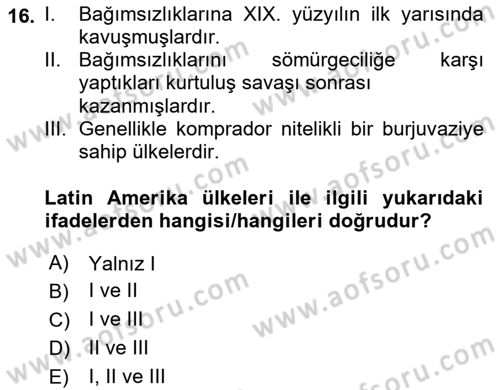 Dünya Ekonomisi Dersi Ara Sınavı Deneme Sınav Soruları 16. Soru