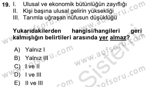 Dünya Ekonomisi Dersi Ara Sınavı Deneme Sınav Soruları 19. Soru