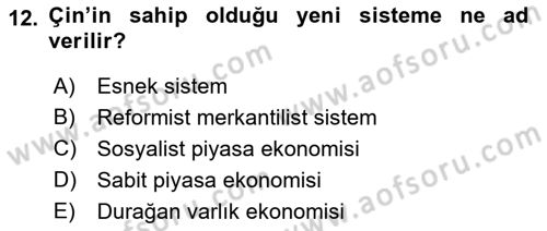 Dünya Ekonomisi Dersi 2022 - 2023 Yılı (Final) Dönem Sonu Sınav Soruları 12. Soru