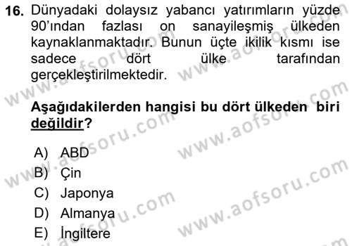 Dünya Ekonomisi Dersi 2022 - 2023 Yılı (Final) Dönem Sonu Sınav Soruları 16. Soru