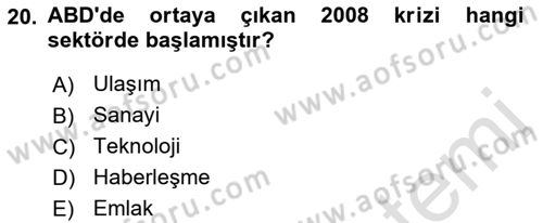 Dünya Ekonomisi Dersi 2022 - 2023 Yılı (Final) Dönem Sonu Sınav Soruları 20. Soru