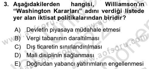 Dünya Ekonomisi Dersi 2022 - 2023 Yılı (Final) Dönem Sonu Sınav Soruları 3. Soru