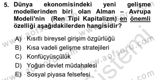 Dünya Ekonomisi Dersi 2022 - 2023 Yılı (Final) Dönem Sonu Sınav Soruları 5. Soru