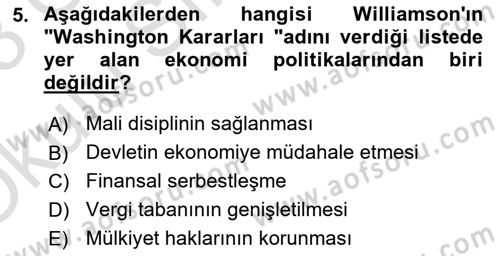 Dünya Ekonomisi Dersi 2022 - 2023 Yılı Yaz Okulu Sınav Soruları 5. Soru