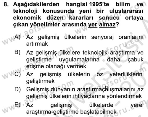 Dünya Ekonomisi Dersi 2022 - 2023 Yılı Yaz Okulu Sınav Soruları 8. Soru