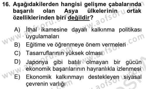Dünya Ekonomisi Dersi Ara Sınavı Deneme Sınav Soruları 16. Soru