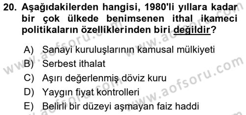 Dünya Ekonomisi Dersi Ara Sınavı Deneme Sınav Soruları 20. Soru