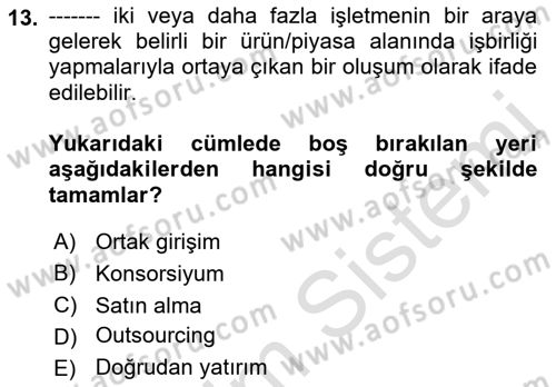 Dış Ticarette Girişimcilik Dersi 2021 - 2022 Yılı (Vize) Ara Sınav Soruları 13. Soru