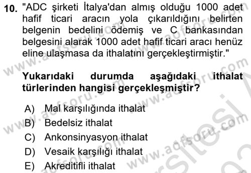Dış Ticarette Girişimcilik Dersi 2021 - 2022 Yılı (Final) Dönem Sonu Sınav Soruları 10. Soru