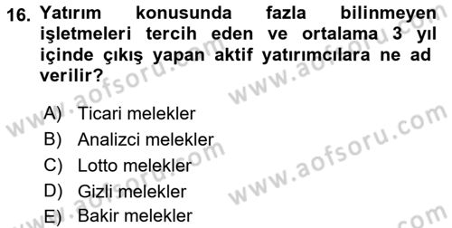 Dış Ticarette Girişimcilik Dersi 2021 - 2022 Yılı Yaz Okulu Sınav Soruları 16. Soru