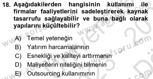Dış Ticarette Girişimcilik Dersi 2023 - 2024 Yılı (Vize) Ara Sınav Soruları 18. Soru