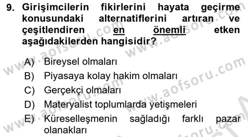 Dış Ticarette Girişimcilik Dersi 2023 - 2024 Yılı (Vize) Ara Sınav Soruları 9. Soru