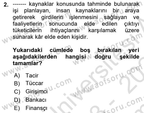 Dış Ticarette Girişimcilik Dersi 2023 - 2024 Yılı (Final) Dönem Sonu Sınav Soruları 2. Soru