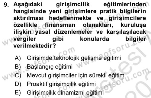 Dış Ticarette Girişimcilik Dersi 2023 - 2024 Yılı (Final) Dönem Sonu Sınav Soruları 9. Soru