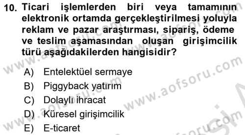 Dış Ticarette Girişimcilik Dersi 2023 - 2024 Yılı Yaz Okulu Sınav Soruları 10. Soru