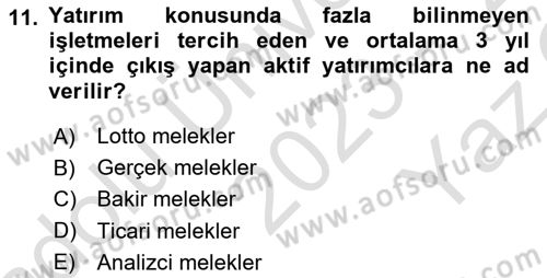 Dış Ticarette Girişimcilik Dersi 2023 - 2024 Yılı Yaz Okulu Sınav Soruları 11. Soru