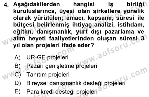 Dış Ticarette Girişimcilik Dersi 2023 - 2024 Yılı Yaz Okulu Sınav Soruları 4. Soru