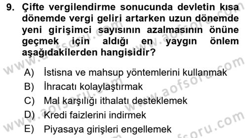 Dış Ticarette Girişimcilik Dersi 2023 - 2024 Yılı Yaz Okulu Sınav Soruları 9. Soru