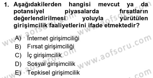 Dış Ticarette Girişimcilik Dersi 2024 - 2025 Yılı (Vize) Ara Sınav Soruları 1. Soru