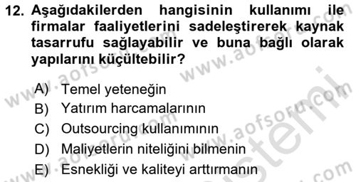Dış Ticarette Girişimcilik Dersi 2024 - 2025 Yılı (Vize) Ara Sınav Soruları 12. Soru