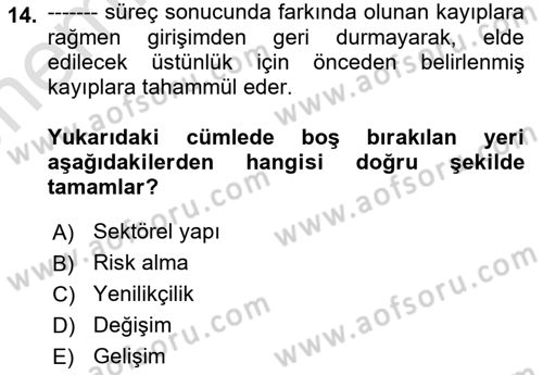 Dış Ticarette Girişimcilik Dersi 2024 - 2025 Yılı (Vize) Ara Sınav Soruları 14. Soru