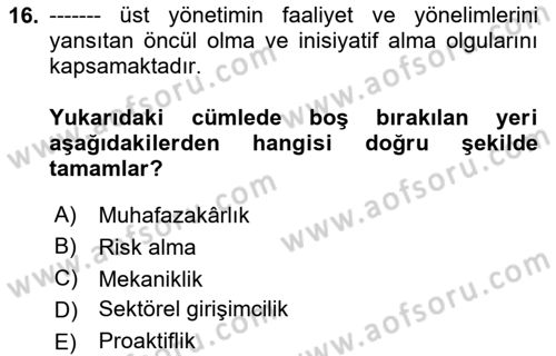 Dış Ticarette Girişimcilik Dersi 2024 - 2025 Yılı (Vize) Ara Sınav Soruları 16. Soru