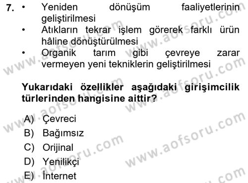 Dış Ticarette Girişimcilik Dersi 2024 - 2025 Yılı (Vize) Ara Sınav Soruları 7. Soru