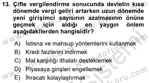Dış Ticarette Girişimcilik Dersi 2024 - 2025 Yılı Yaz Okulu Sınav Soruları 13. Soru
