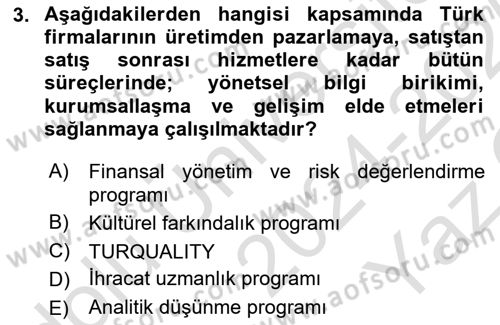 Dış Ticarette Girişimcilik Dersi 2024 - 2025 Yılı Yaz Okulu Sınav Soruları 3. Soru