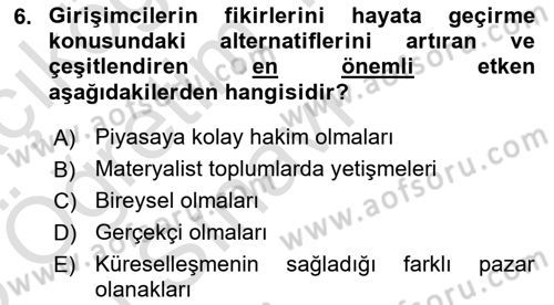 Dış Ticarette Girişimcilik Dersi 2024 - 2025 Yılı Yaz Okulu Sınav Soruları 6. Soru
